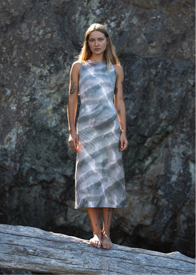 Waves High Neck Midi Dress