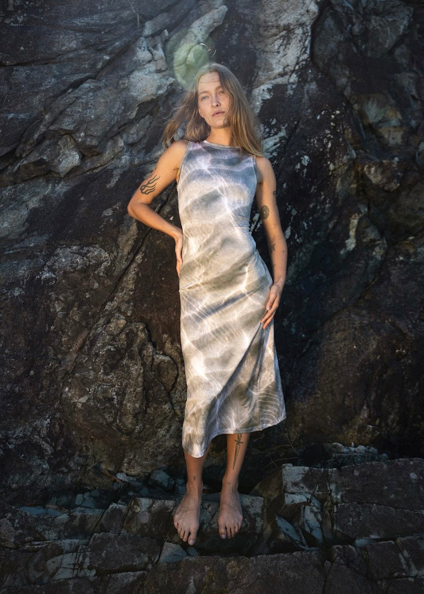 Waves High Neck Midi Dress