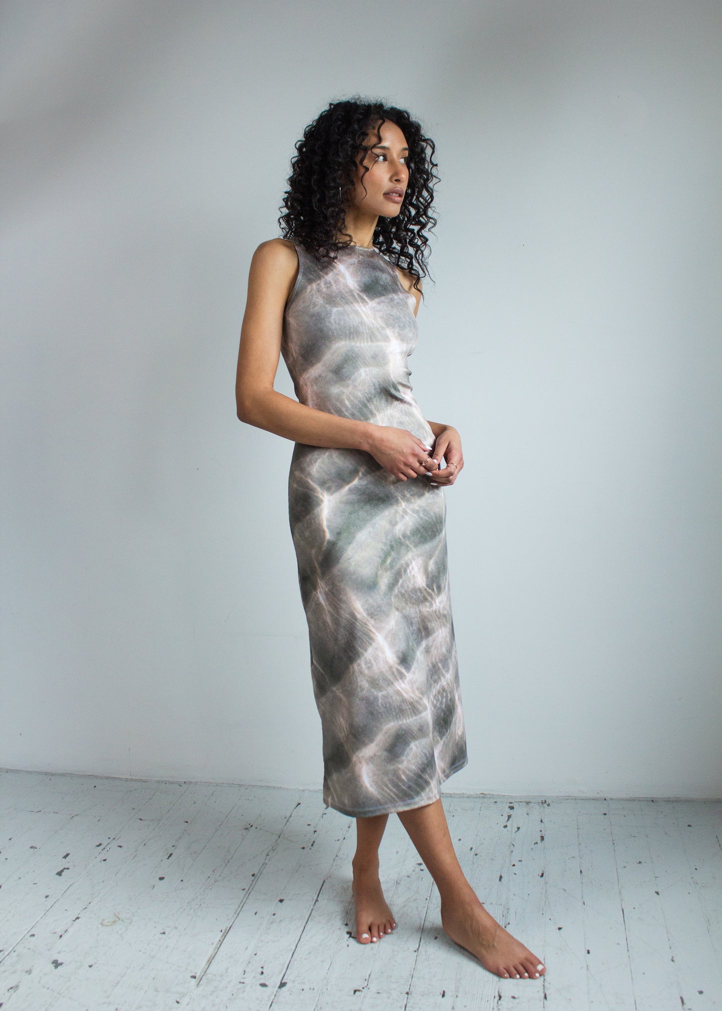 Waves High Neck Midi Dress