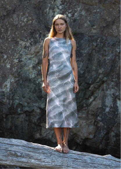 Waves High Neck Midi Dress