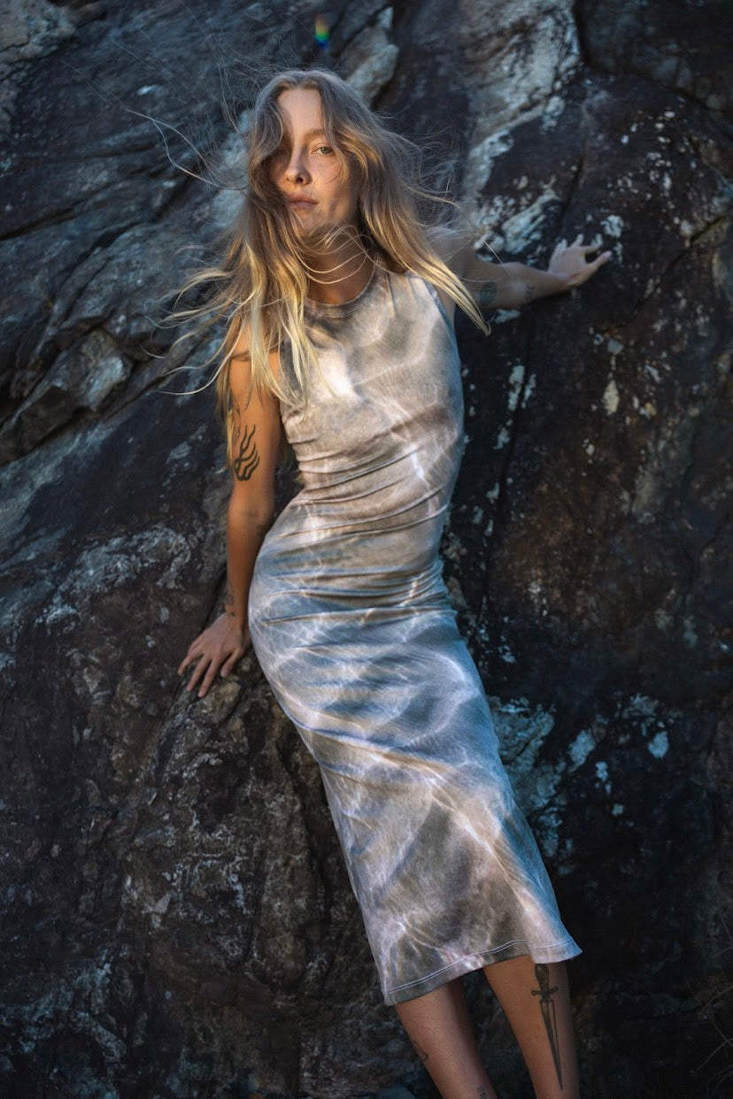 Waves High Neck Midi Dress