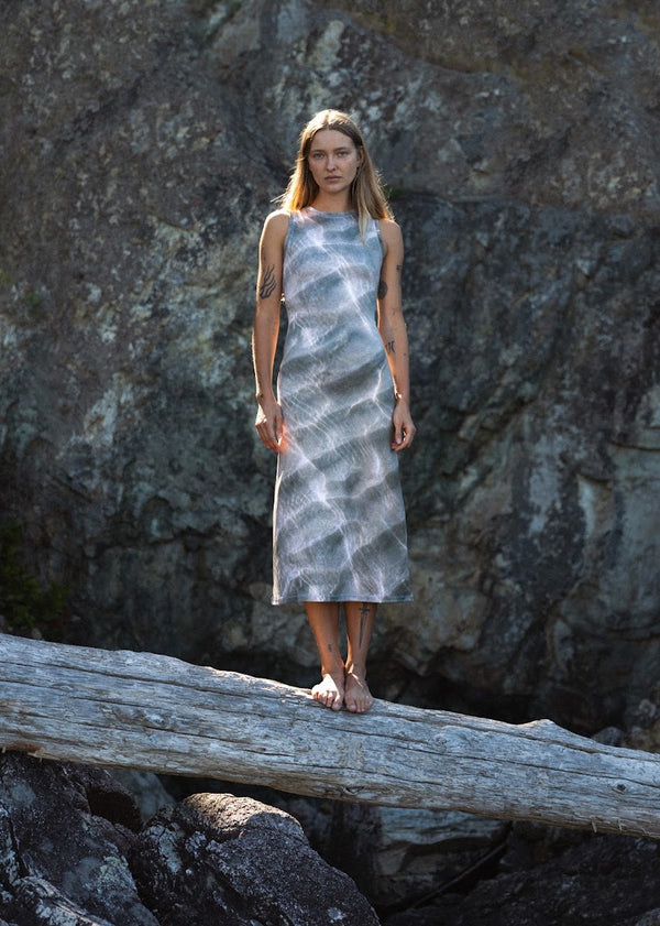 Waves High Neck Midi Dress