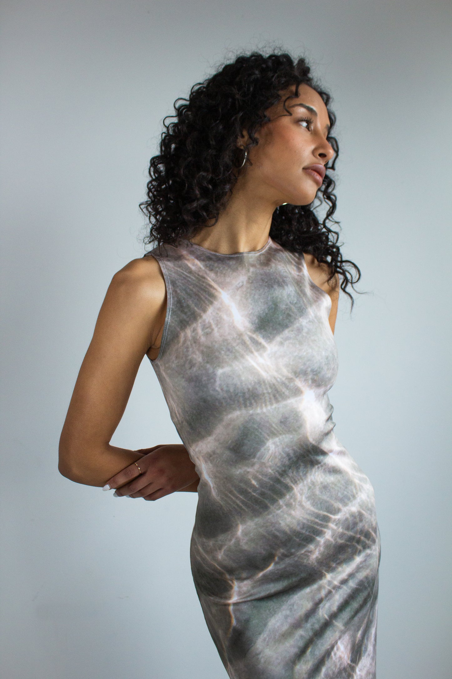 Waves High Neck Midi Dress