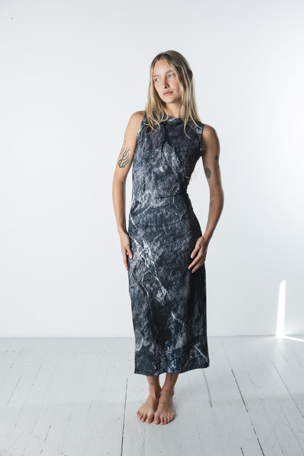 Stone High Neck Midi Dress