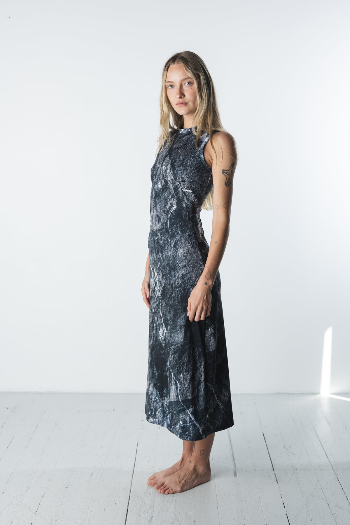 Stone High Neck Midi Dress