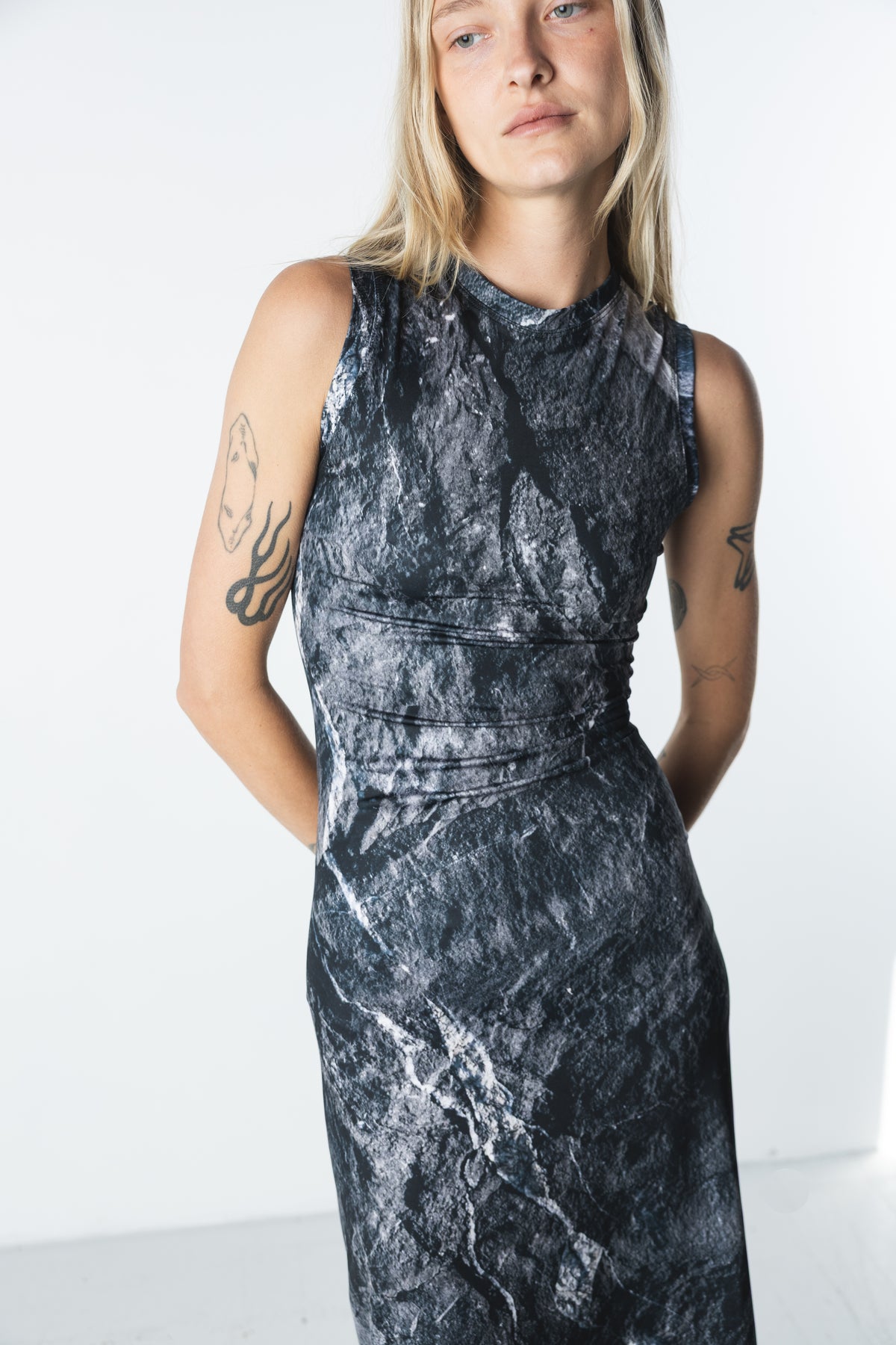 Stone High Neck Midi Dress