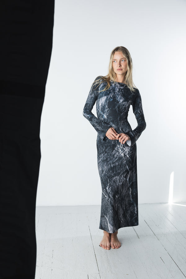 Stone Long Sleeve Midi Dress