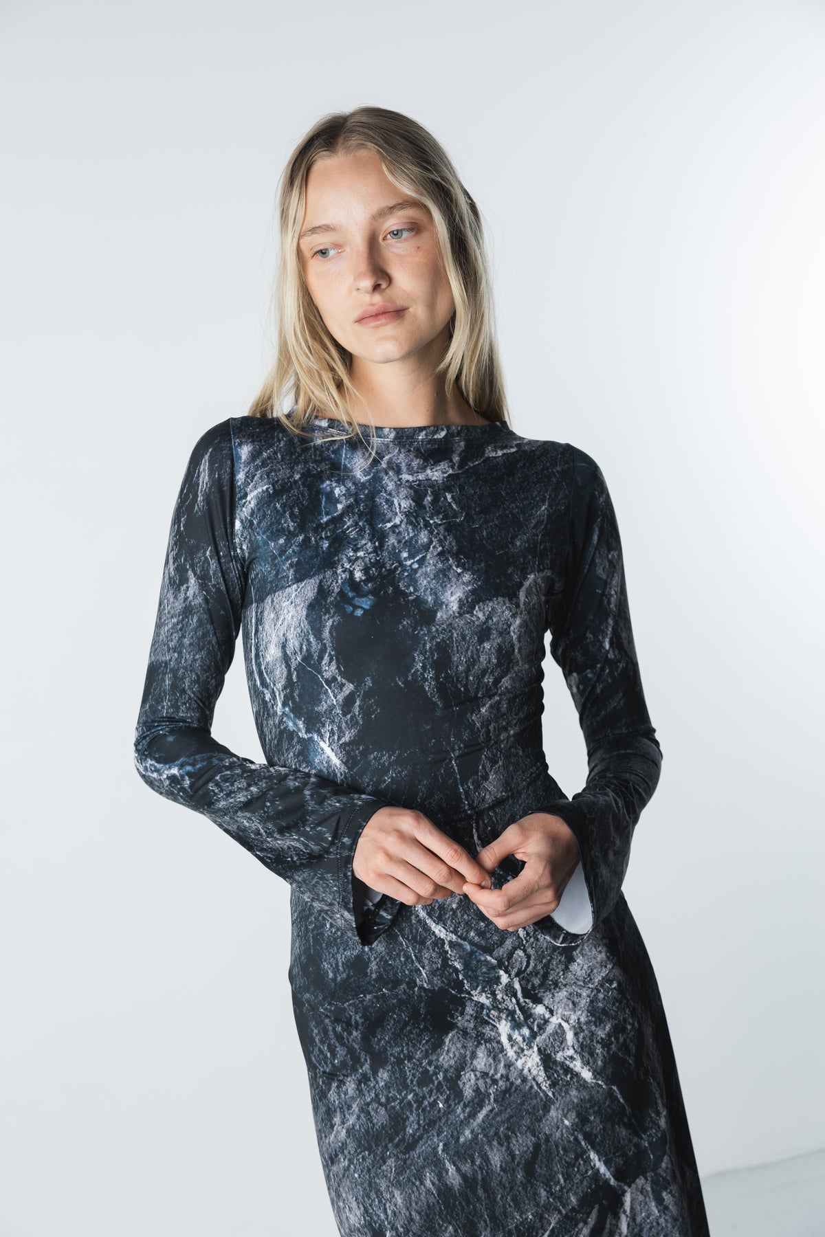 Stone Long Sleeve Midi Dress